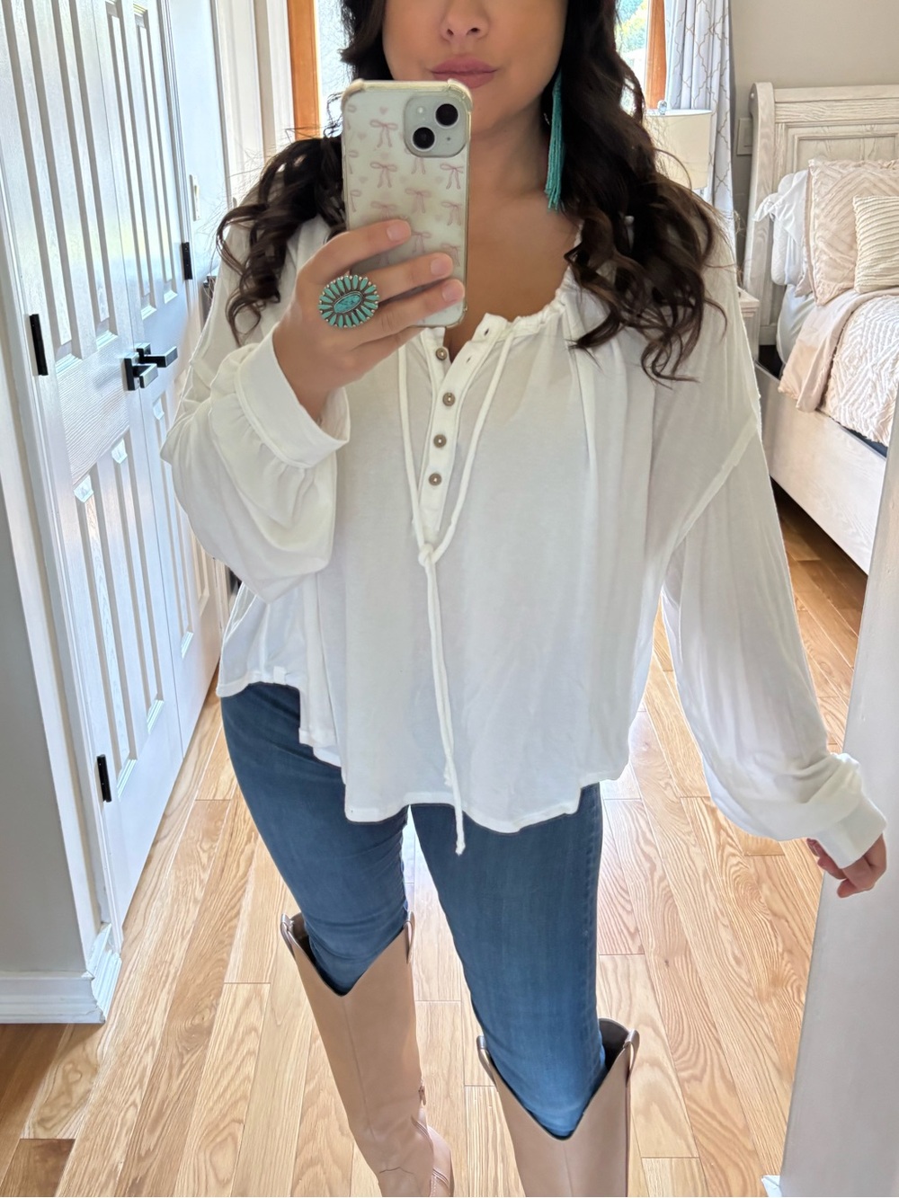 Free people white oversized Henley